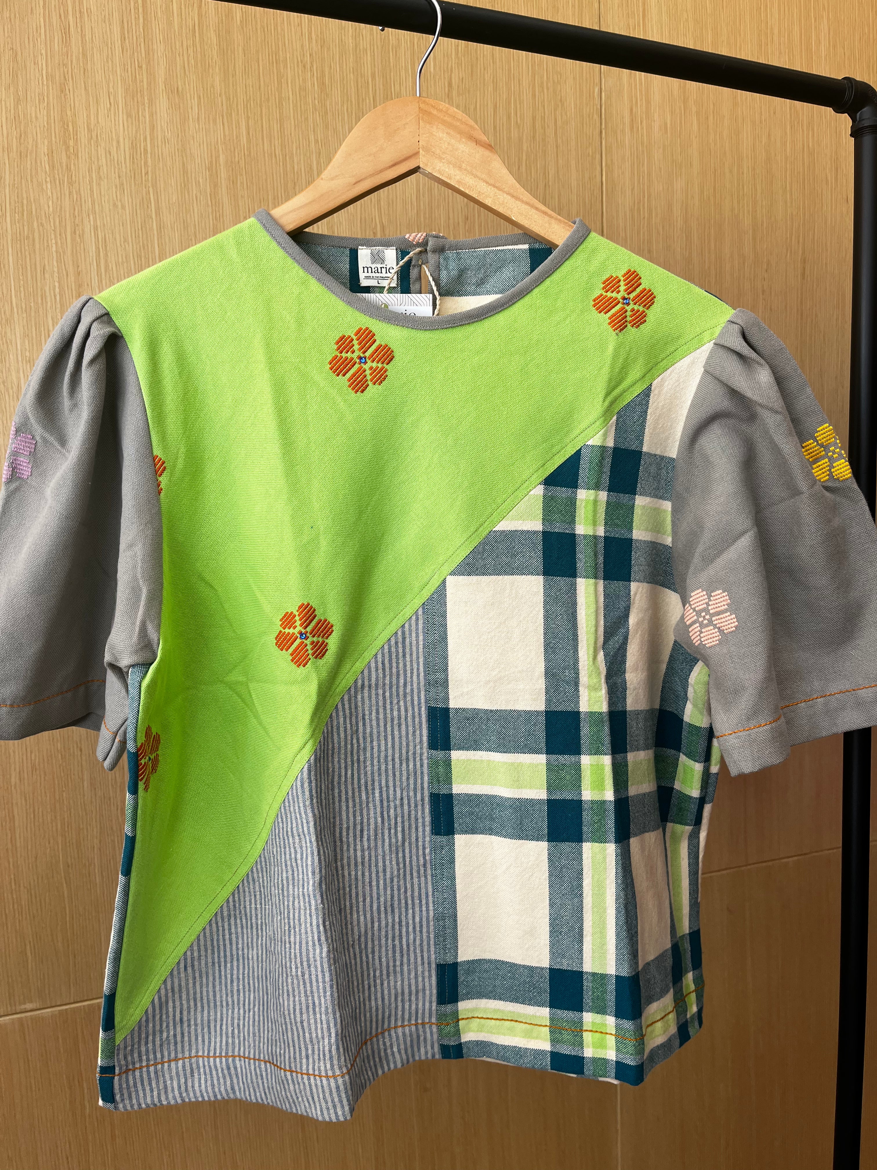 CLASSIC V1: MIX NEON GREEN FLOWERS with crystals , KYLAH, STRPES LINEN,  GRAY SLEEVES *