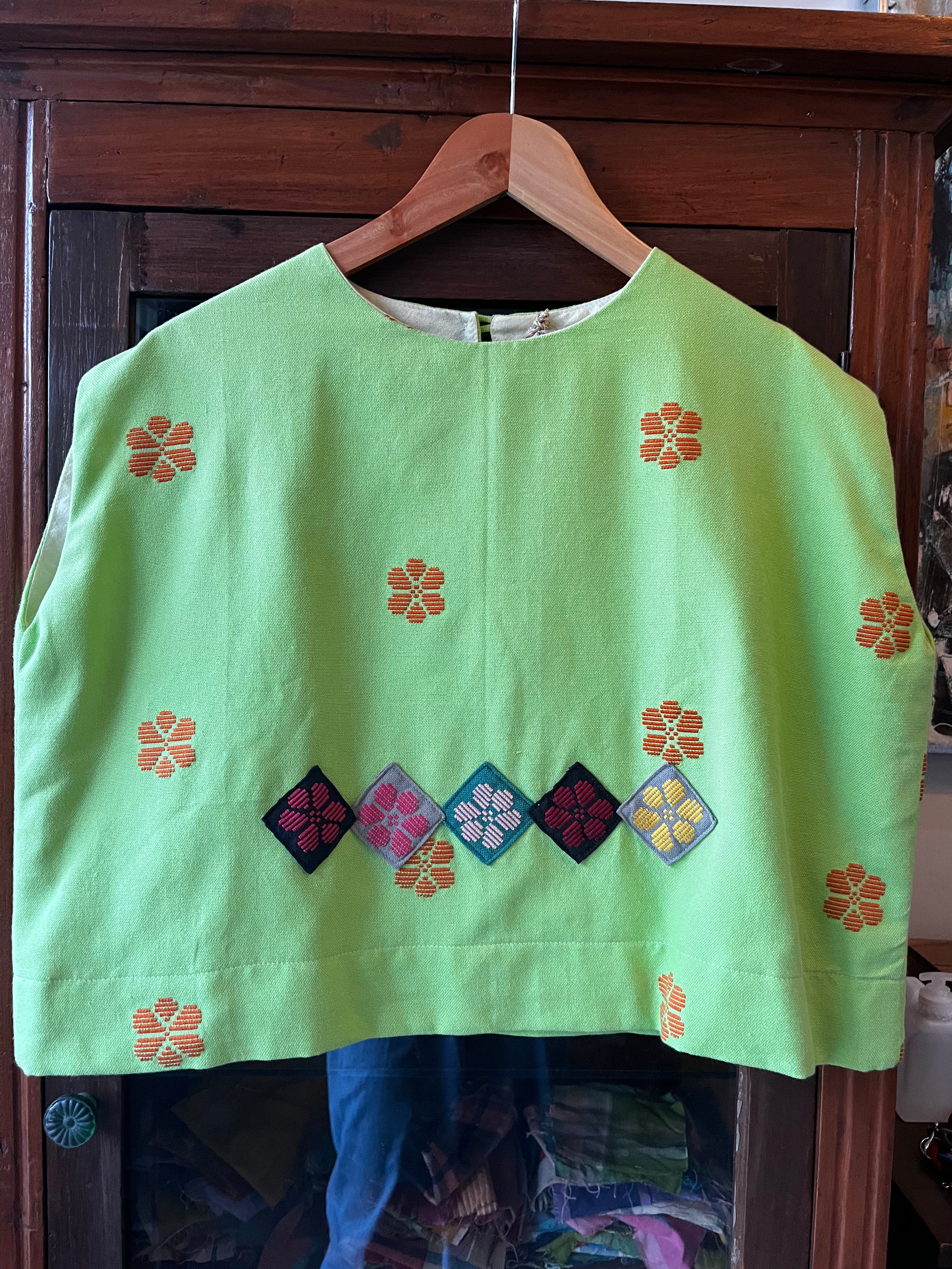 KALAYAAN:NEON GREEN FLOWERS WITH PATCHES