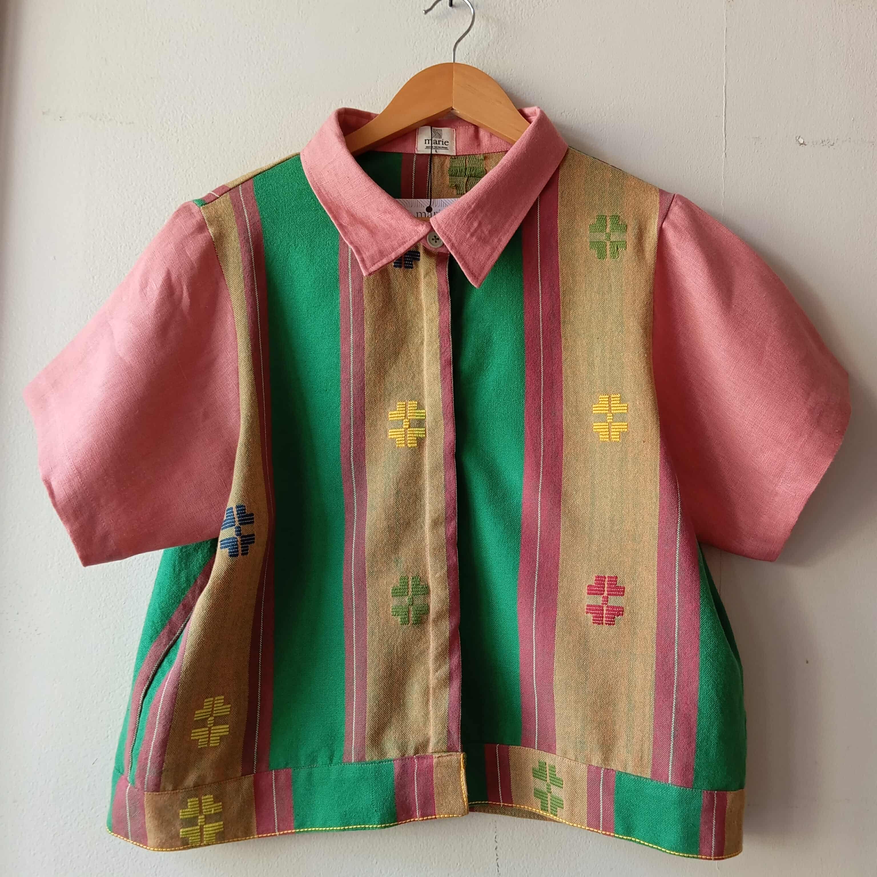 MARIKIT: CRISELDA FULL W/ CORAL ALMOND LINEN SLEEVES & COLLAR