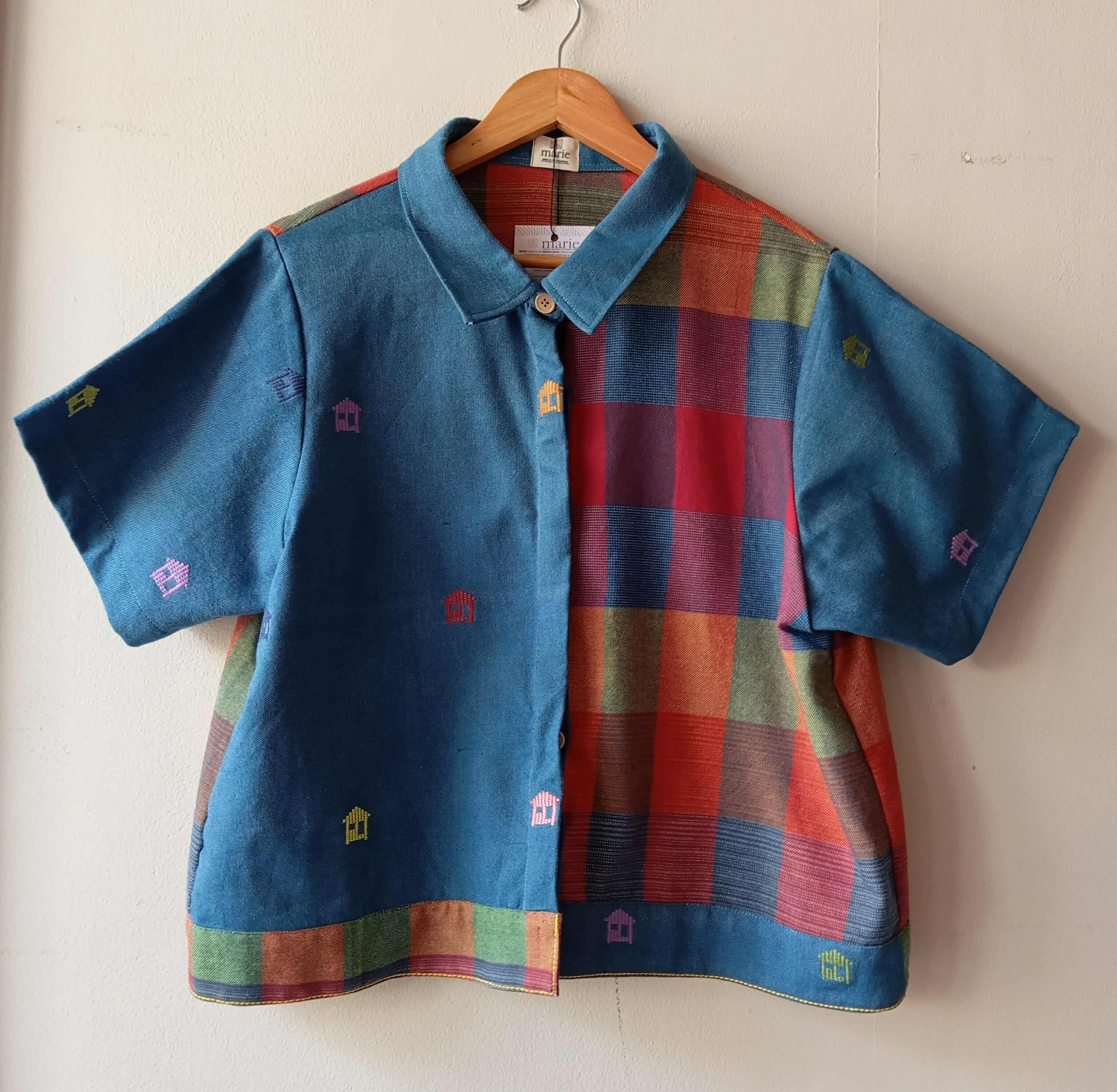 MARIKIT: MIX DARK DENIM MINI BAHAY KUBO / ANNE W/ DARK DENIM MINI BK SLEEVES & COLLAR